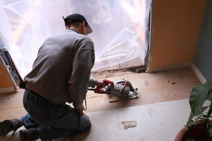 Cutting away the subfloor